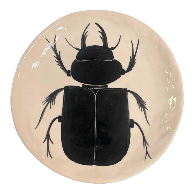 Vintage Studio Pottery Ceramic Beetle Motif Decorative Charger Plate For Sale