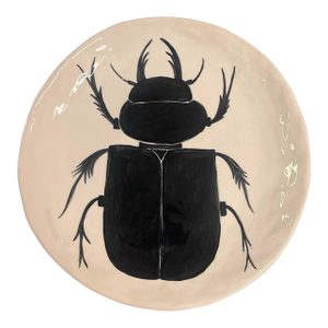 Vintage Studio Pottery Ceramic Beetle Motif Decorative Charger Plate