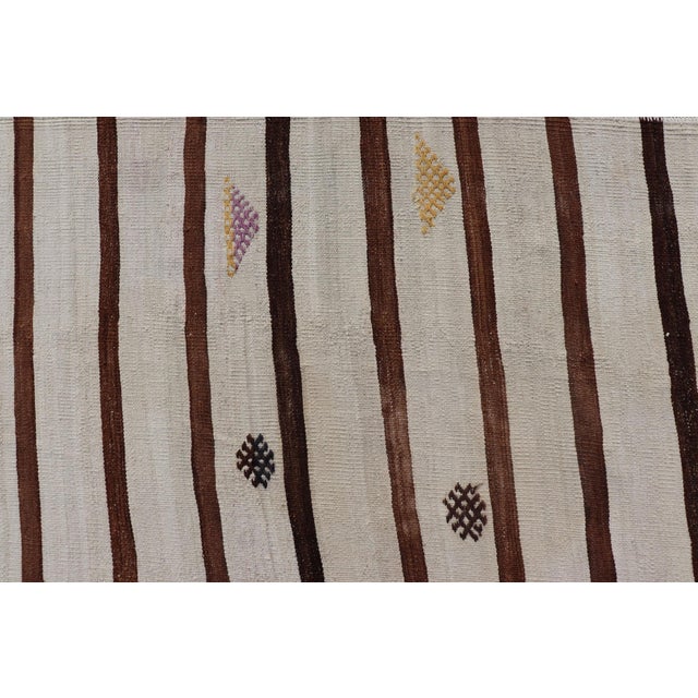 White Vintage Turkish Kilim in Wool With Geometric Striped Panel Design 14'8" X18'6" For Sale - Image 8 of 13