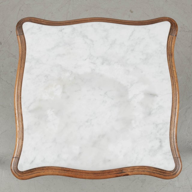 French Louis XV Style Nightstand, Walnut With Marble Top, Circa 1900s For Sale - Image 9 of 9