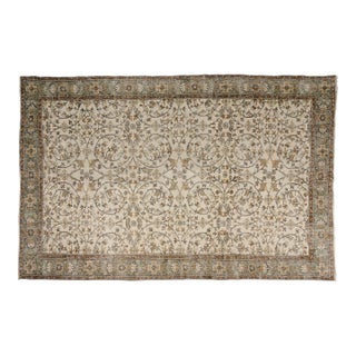 1950s Beige Handknotted Floral Carpet For Sale