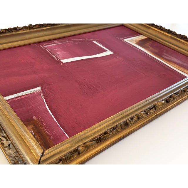 Paint “Fervor” Red Abstract Art in Antique Frame, Transitional Living Room Art by JTS For Sale - Image 7 of 11