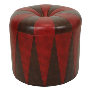Vintage Round Pouf in Two-Tone Skai, 1960s For Sale