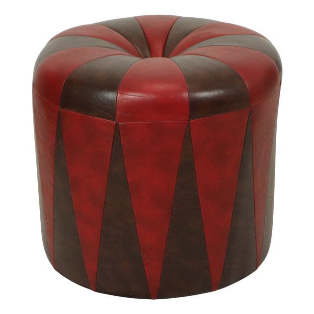 Vintage Round Pouf in Two-Tone Skai, 1960s For Sale