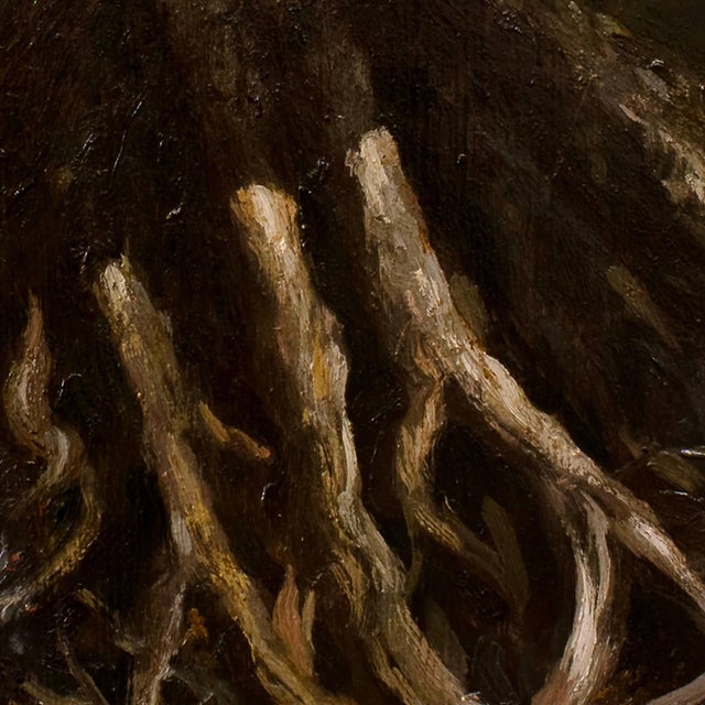 Ohio River Spider by Brad Davis | Oil on wood panel Depiction of tree roots and foliage. For Sale - Image 4 of 5
