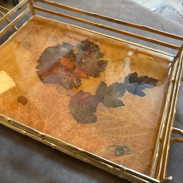 Brass 1970s Mid-Century Modern Bamboo Effect Brass and Lacquered Wood Italian Tray For Sale - Image 8 of 15