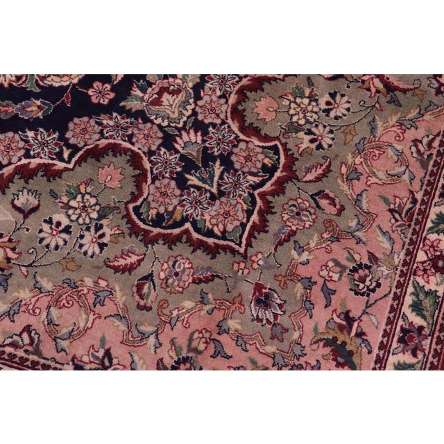 Shabby Chic Art Nouveau 1990's Tabriz Pak-Persian Blue/Ivory Wool Rug - 9'2'' X 12'5'' For Sale - Image 3 of 9