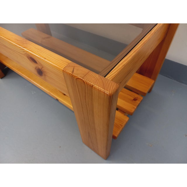 Vintage Coffee Table in Pine and Smoked Glass, 1970s For Sale - Image 10 of 18