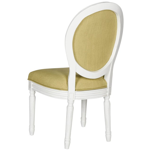 2020s 19''H French Brasserie Linen Oval Side Chair , Spring Green & Cream - a Pair For Sale - Image 5 of 8