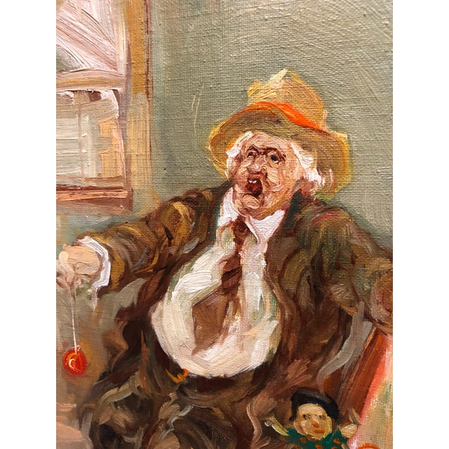 Moshe Chauski, Israeli Oil Painting Modernist Impressionist Candy Man Toy Chest, 1971 For Sale - Image 4 of 4