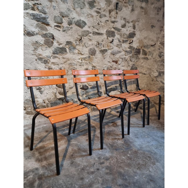 Vintage French Industrial Stackable School Chairs, 1960s, Set of 4 For Sale - Image 10 of 14