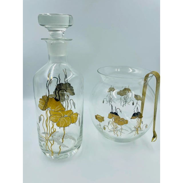 Mid 20th Century Opulent Orchids Gold Leaf Motif Decanter & Ice Bowl- 3 Pieces For Sale - Image 13 of 13