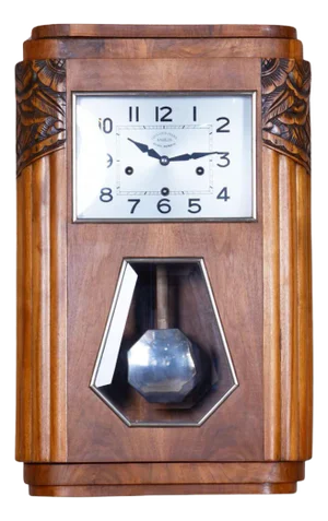 Art Deco Wall Clock in Walnut attributed to Angelus, France, 1930s