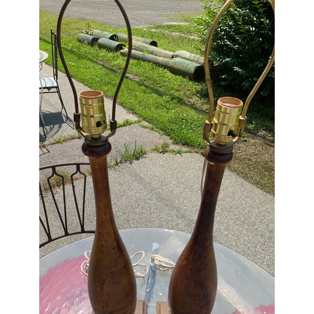 Mid 20th Century Mid Century Wood Meel Lamps - a Pair For Sale - Image 5 of 10