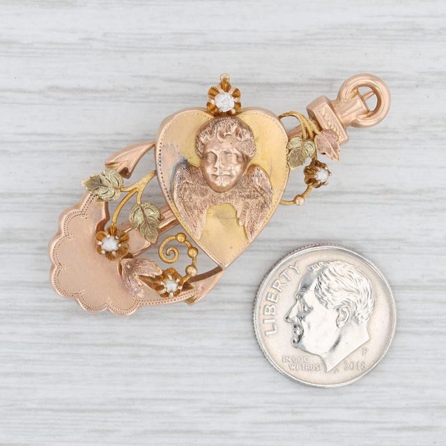 Antique Heart Anchor Brooch 10k 12k Gold Pearl Diamond Floral Pin For Sale - Image 4 of 4