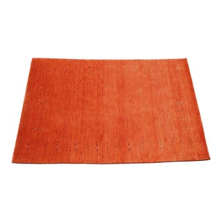 Modern Design Orange Approx. 4x6 Wool Area Rug For Sale