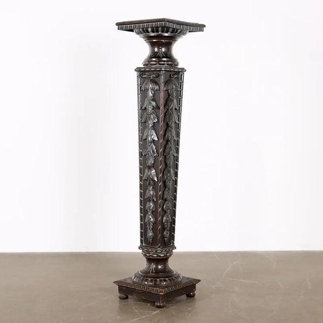 Wood Neo-Renaissance Style Column in Carved Wood, Italy, 20th Century For Sale - Image 7 of 8