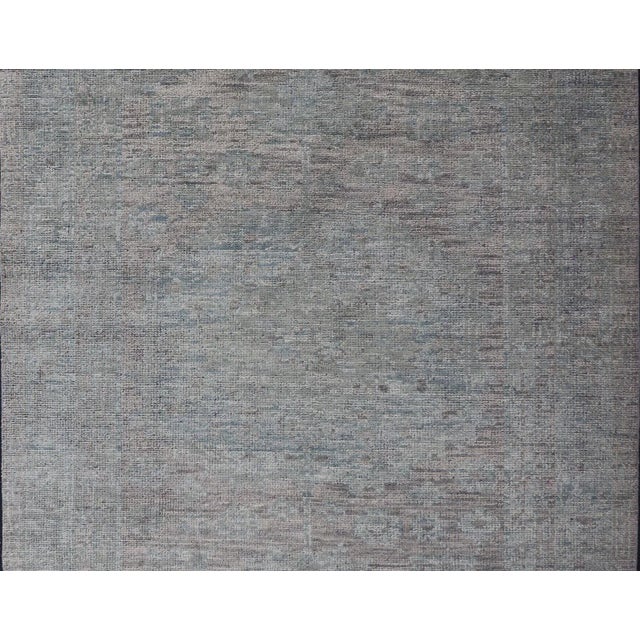 Textile Modern Muted Oushak Type Rug in Wool With Sub-Geometric Design in Green & Earthy Tones For Sale - Image 7 of 13