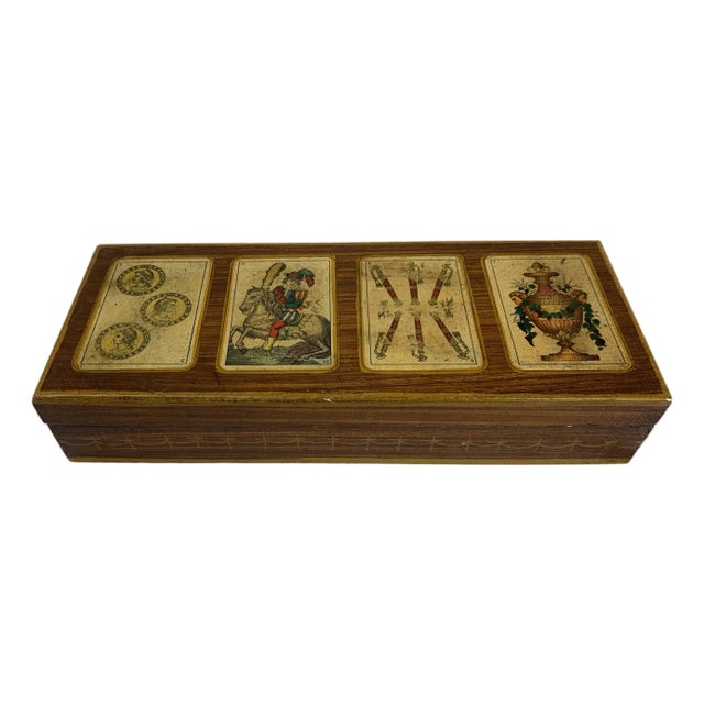 Late 19th Century Antique Italian Playing Card Wood Box For Sale