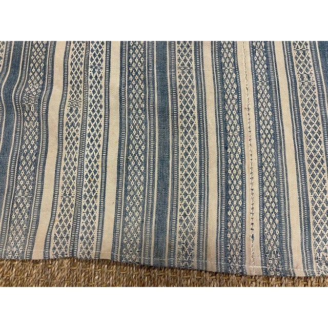 Early 20th Century Vintage Kilim Fabric Fragment in Tan and Denim Blue Colors Stripe For Sale - Image 5 of 8