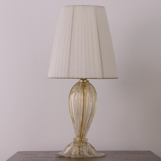 Murano blown glass table lamp, clear anche gold color with lampshade 50cm high, made in italy lighting design. Beautiful...