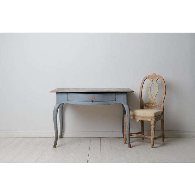 Rococo Rococo Swedish Desk with Light Blue Paint, Drawer and Curved Rococo Legs For Sale - Image 3 of 15