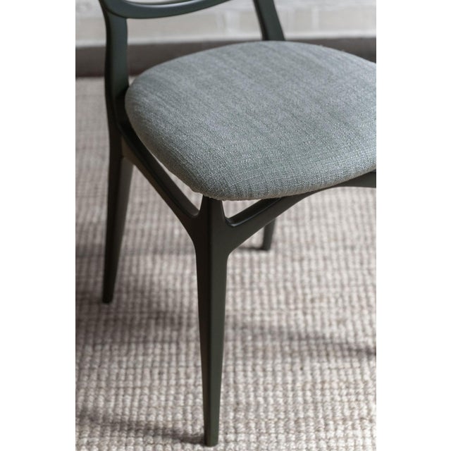 Wood Chairs with Lacquered Wood Frame in Dedar Fabric, Set of 7 For Sale - Image 7 of 9