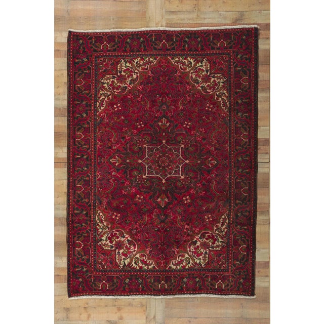 Ruby Red Mid 20th Century Vintage Persian Heriz Rug, 06'09 X 09'04 For Sale - Image 8 of 9