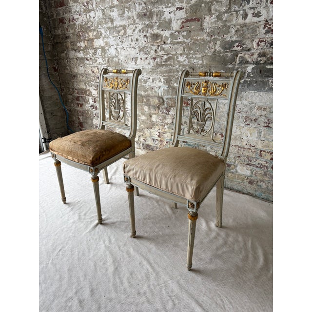 Neoclassical Pair of Antique Neoclassical Painted Side Chairs – Provenance From the Heiress of Macy’s Estate For Sale - Image 3 of 15
