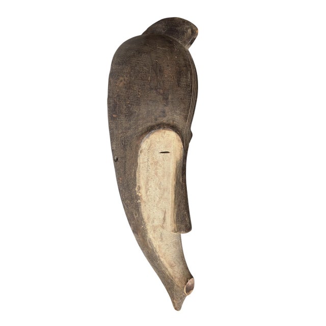 African Vintage African Fang Elongated Face Wooden Mask Gabon 22" H For Sale - Image 3 of 5