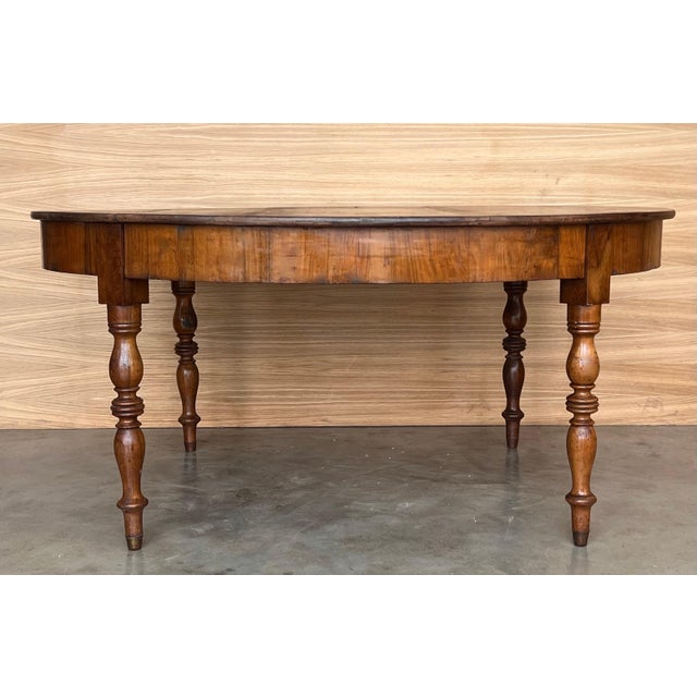 Brown Late 19th Century French Solid Walnut Oval Center Table with Four Turned Legs For Sale - Image 8 of 18