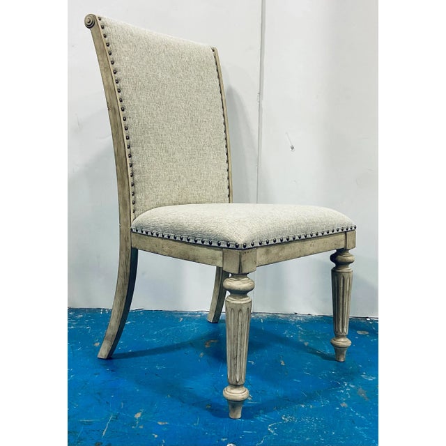 Transitional French Style Linen Dining Side Chairs Set of 8 For Sale - Image 4 of 10