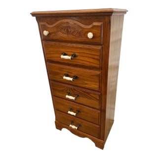 Vintage Lingerie Dresser Chest Highboy Six Drawers Carved Oak Top Drawer For Sale