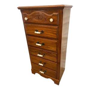 Vintage Lingerie Dresser Chest Highboy Six Drawers Carved Oak Top Drawer