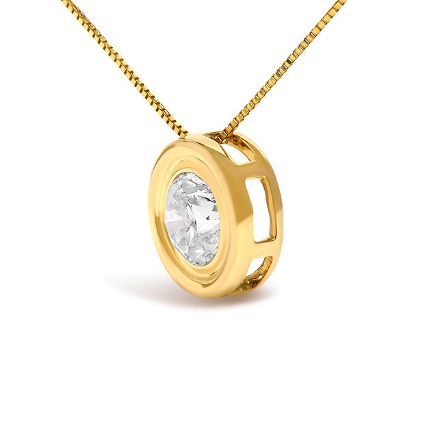 Contemporary 14K Yellow Gold 1 3/8 Cttw Bezel Set Round Diamond Solitaire Pendant Necklace For Sale - Image 3 of 5