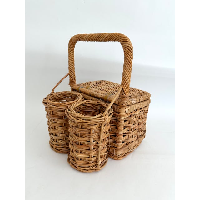 Vintage Wicker Wine Picnic Basket For Sale - Image 4 of 9