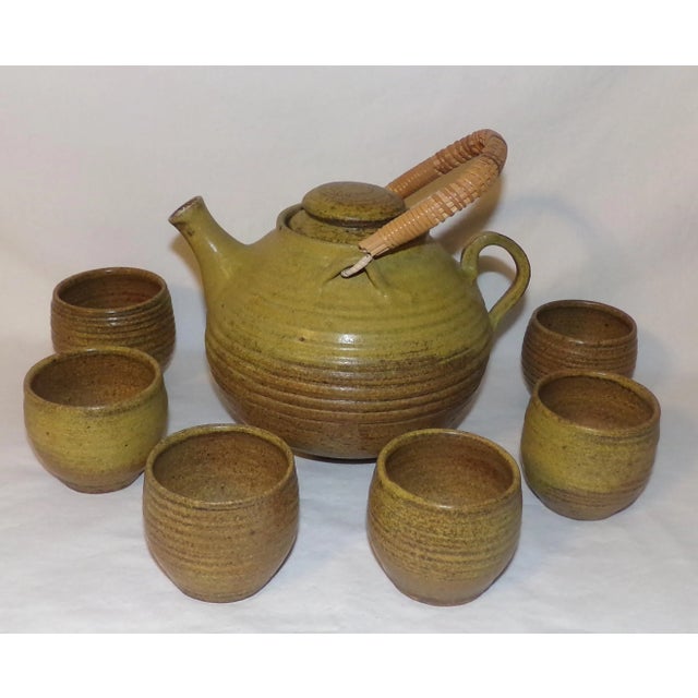 Mid 20th Century Vintage McMillin Chartreuse Studio Pottery Tea Set Hand Made Hand Thrown Pottery- 8 Pieces For Sale - Image 5 of 13