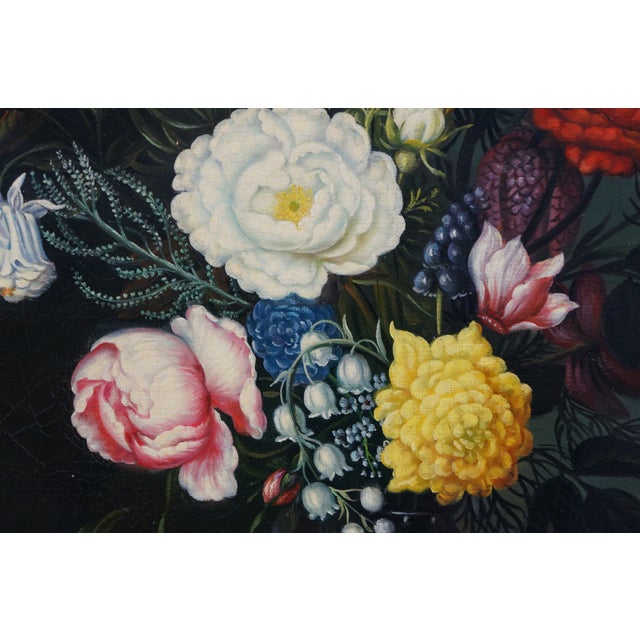 Late 20th Century Bouquet of Flowers in a Glass Vase Oil Painting After Ambrosius Bosschaert 23" For Sale - Image 11 of 12