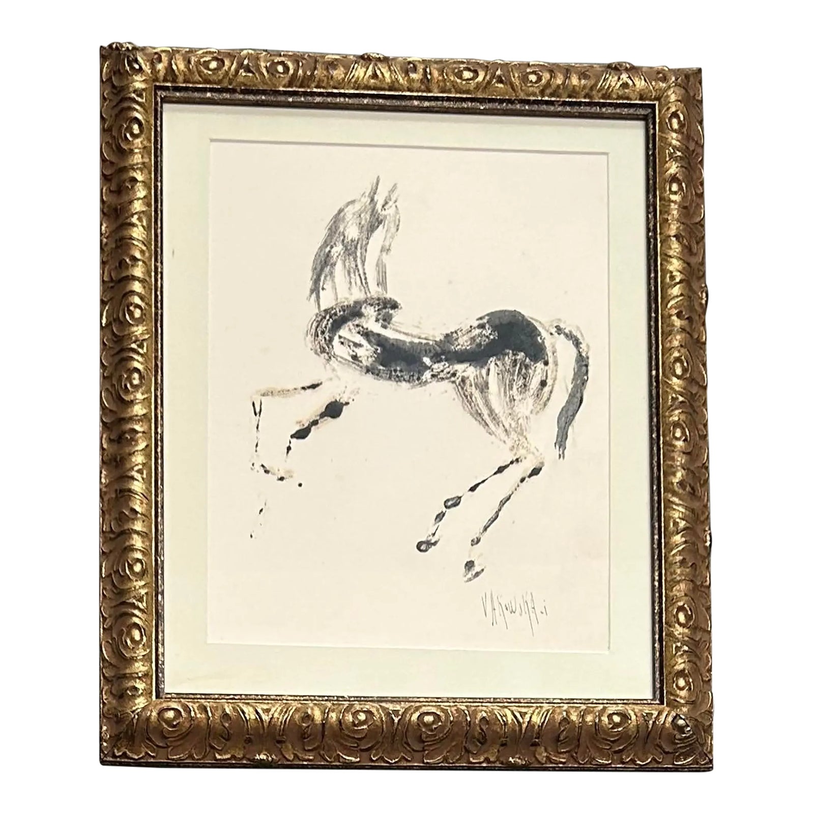1950’s Original Marini Style Abstract Horse Ink Wash | Chairish