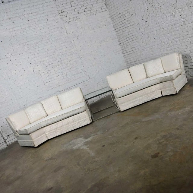 Stunning mid-century modern to modern & Hollywood Regency white fabric two piece angled sectional sofa with square tapered...