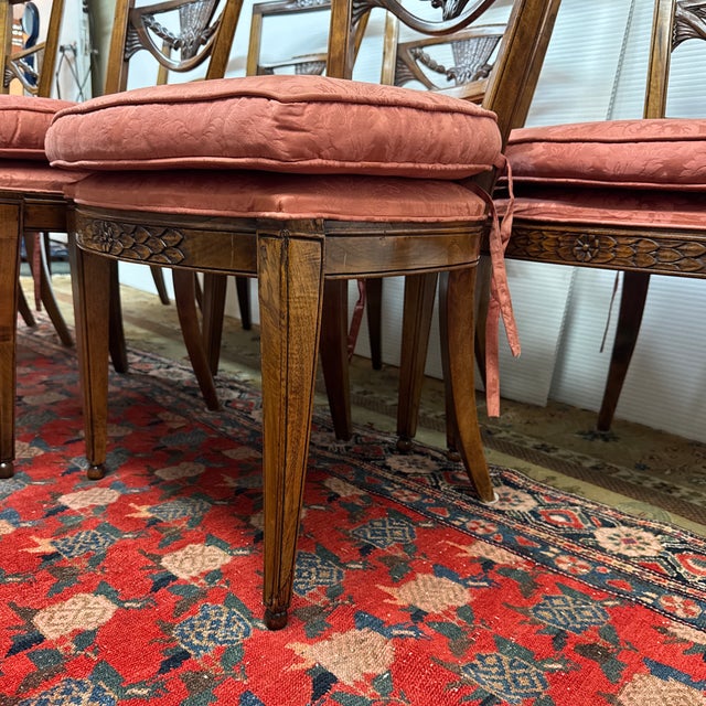 Empire Style Walnut Wood Sheaf of Wheat Dining Chairs, Set of Eight For Sale - Image 4 of 12