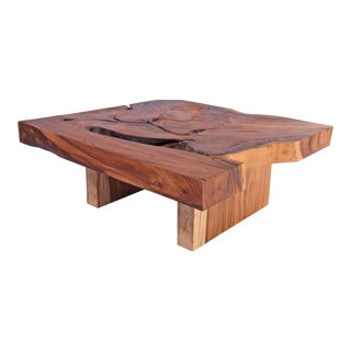 Organic Modern One Slab Square Living Edge Coffee Table For Sale