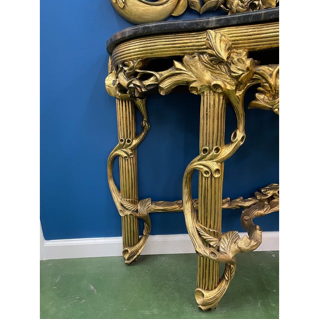 Wood Palatial Louis XV Style Marble Top Console and Mirror - Set of 2 For Sale - Image 7 of 12