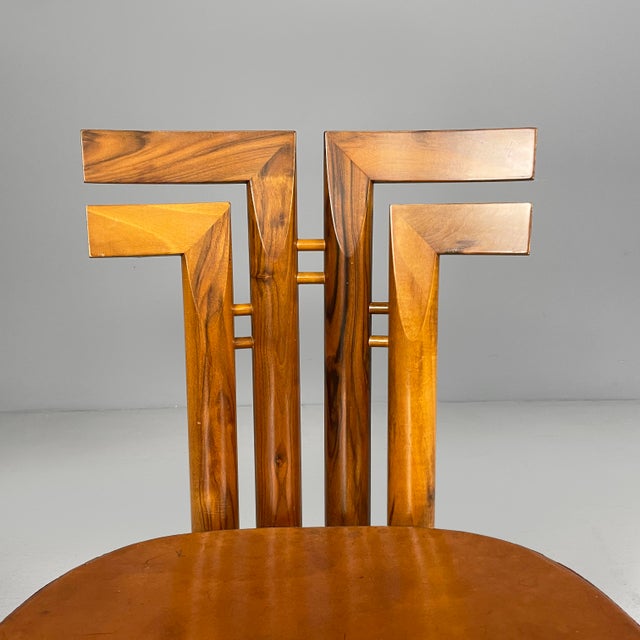 Italian Modern Wood and Brown Leather Chairs by Mobilgirgi, 1970s, Set of 6 For Sale - Image 6 of 18