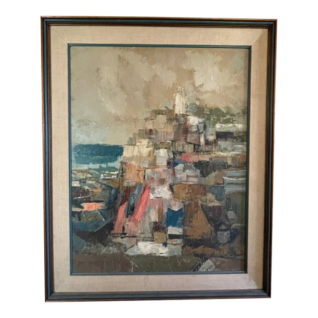 1960 “Coit Tower, San Francisco”, Mid-Century Modern Oil Painting on Panel by Jean Kalisch For Sale