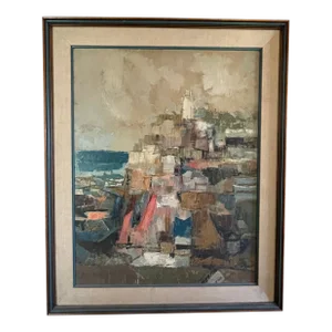 1960 “Coit Tower, San Francisco”, Mid-Century Modern Oil Painting on Panel by Jean Kalisch