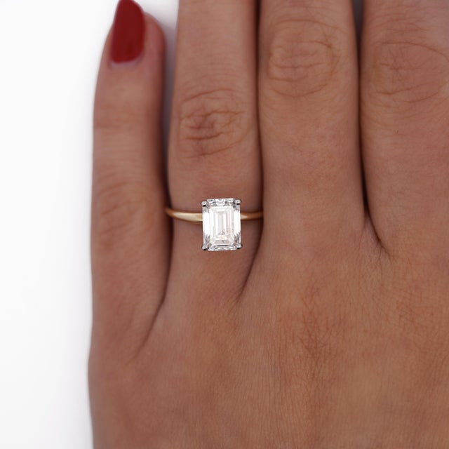 GIA Certified 2.54 Carat E color VS1 clarity Emerald cut Lab Grown Diamond CVD in Two Tone14K Gold Solitaire Engagement...