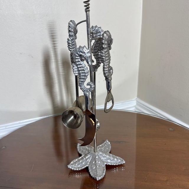 1970s Vintage Nautical Seahorse Barware Tool Set For Sale - Image 5 of 6