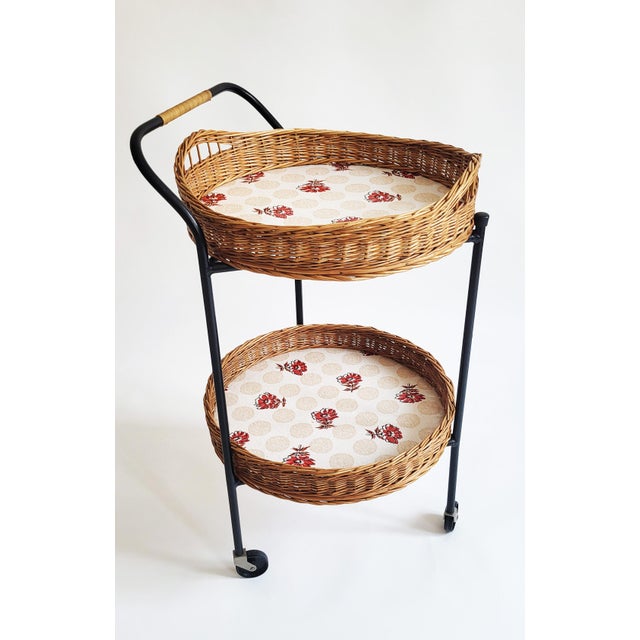 Rattan and Lacquered Iron Bar Trolley, Austria, 1950s For Sale - Image 4 of 14