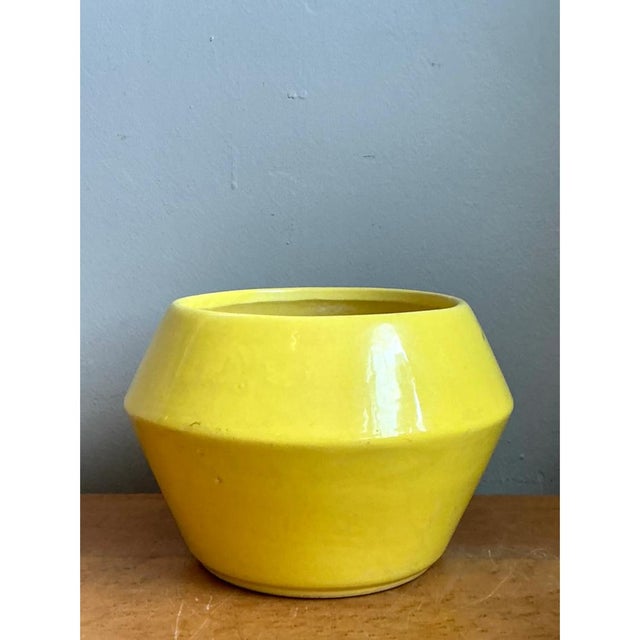 Vintage Yellow Geometric Ceramic Planter For Sale - Image 9 of 12
